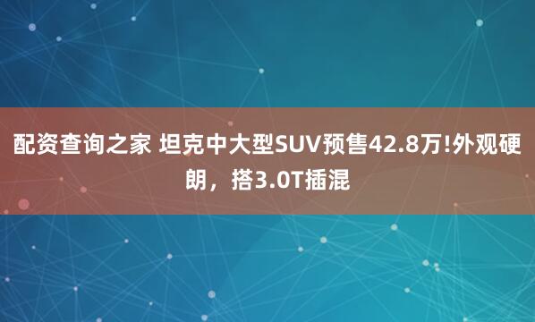 配资查询之家 坦克中大型SUV预售42.8万!外观硬朗，搭3.0T插混